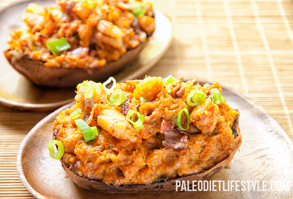 Bacon Shrimp Stuffed Sweet Potatoes