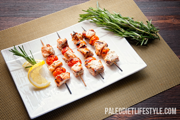 Grilled Salmon-Tomatoes Skewers