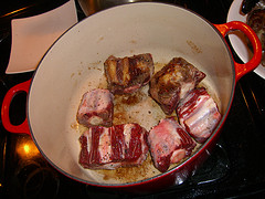 Browning the oxtail