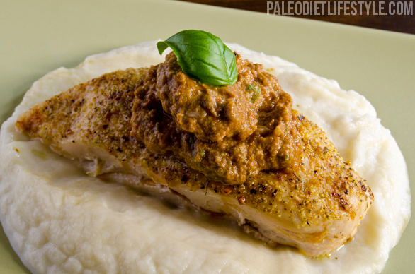 Roast Chicken with Sundried Tomato Pesto and Cauliflower Mash