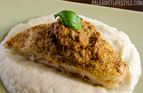 Roast Chicken with Sundried Tomato Pesto and Cauliflower Mash