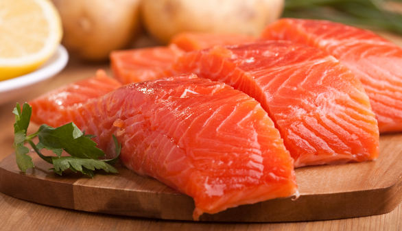 salmon on cutting board